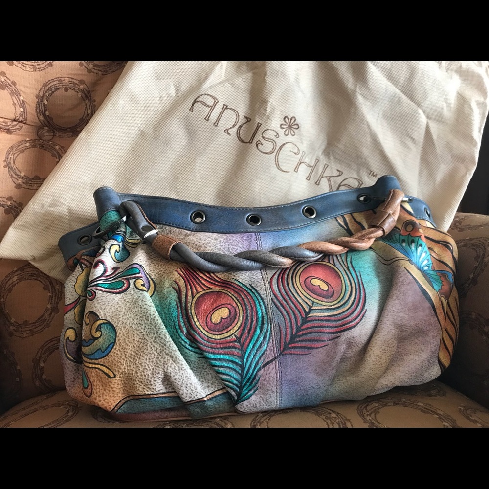 Anuschka Leather Large Ruched Hobo Braided Handle